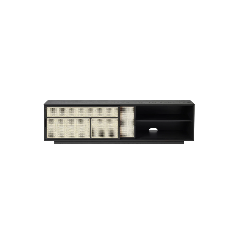 The Air Sideboard, Low by Design House Stockholm boasts a graphic pattern of rattan made of natural cane inlays, giving a feeling of lightness and transparency. The Air Sideboard can be used as a freestanding room divider or placed against a wall as a TV stand.