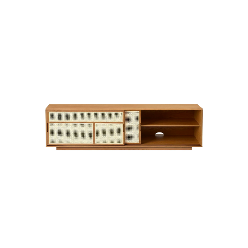 The Air Sideboard, Low by Design House Stockholm boasts a graphic pattern of rattan made of natural cane inlays, giving a feeling of lightness and transparency. The Air Sideboard can be used as a freestanding room divider or placed against a wall as a TV stand.