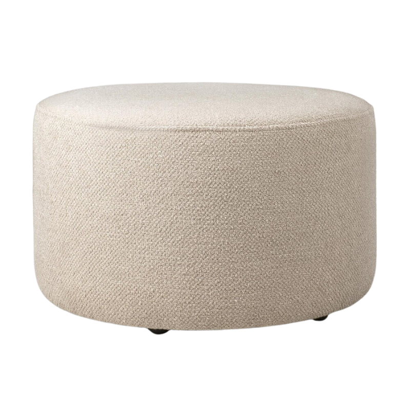 The Barrow Pouf from Ethnicraft in the large 23.5 inch size and off white fabric.