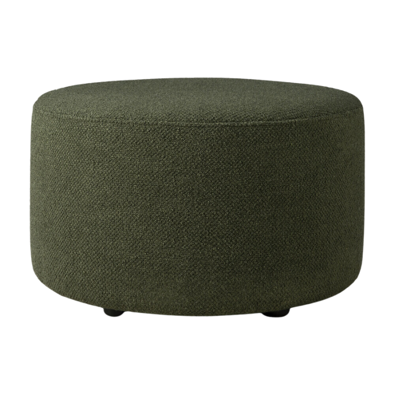 The Barrow Pouf from Ethnicraft in the large 23.5 inch size and pine green fabric.