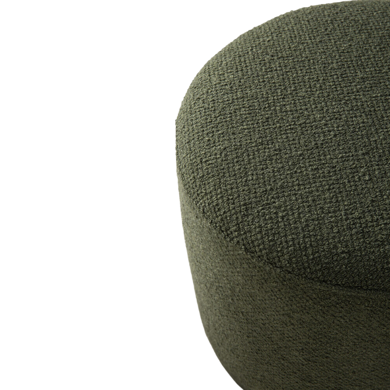 The Barrow Pouf from Ethnicraft in the small 15.5 inch size and pine green fabric.