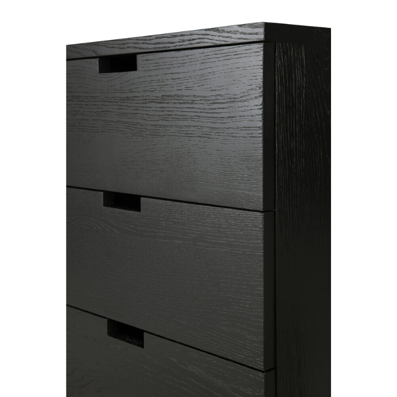 The Billy Drawer Unit from Ethnicraft in black oak with a close up on the draw handles.