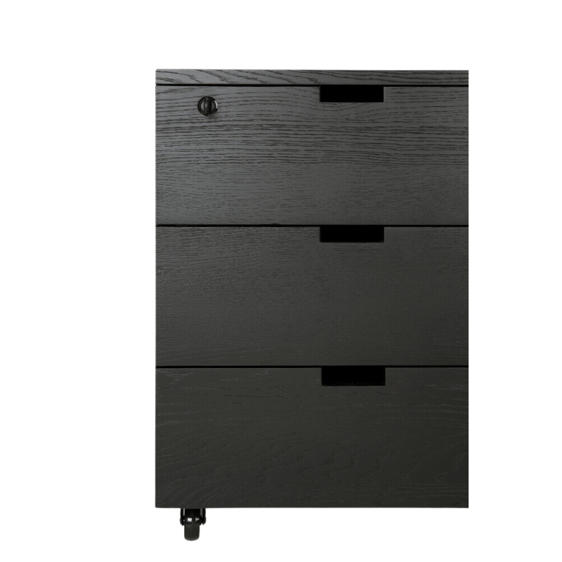The Billy Drawer Unit from Ethnicraft in black oak emphasizing the left side.