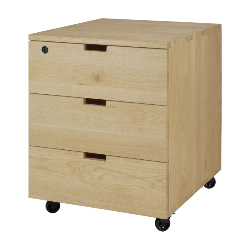 The Billy Drawer Unit from Ethnicraft in oak from a side angle.