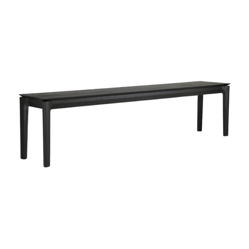 The Bok Bench from Ethnicraft in the black oak finish and 73 inch length from a side angle.