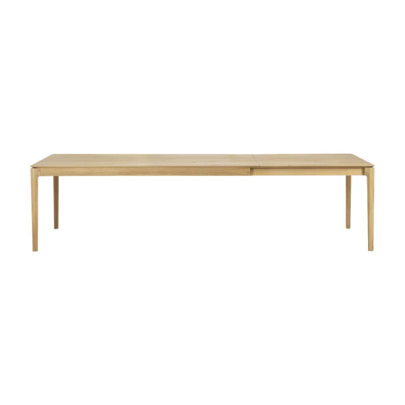 The Bok Extendable Dining Table from Ethnicraft in oak which extends from 79 to 118 inches.