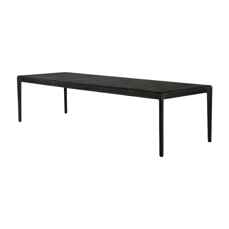 The Bok Outdoor Dining Table from Ethnicraft in solid teak tainted black, 118 inch size.