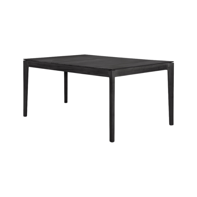 The Bok Outdoor Dining Table from Ethnicraft in solid teak tainted black, 64 inch size.