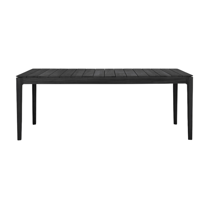 The Bok Outdoor Dining Table from Ethnicraft in solid teak tainted black, 78.5 inch size.