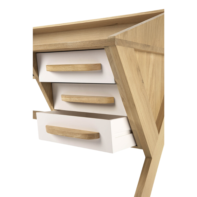 The Origami Desk from Ethnicraft cream drawers.