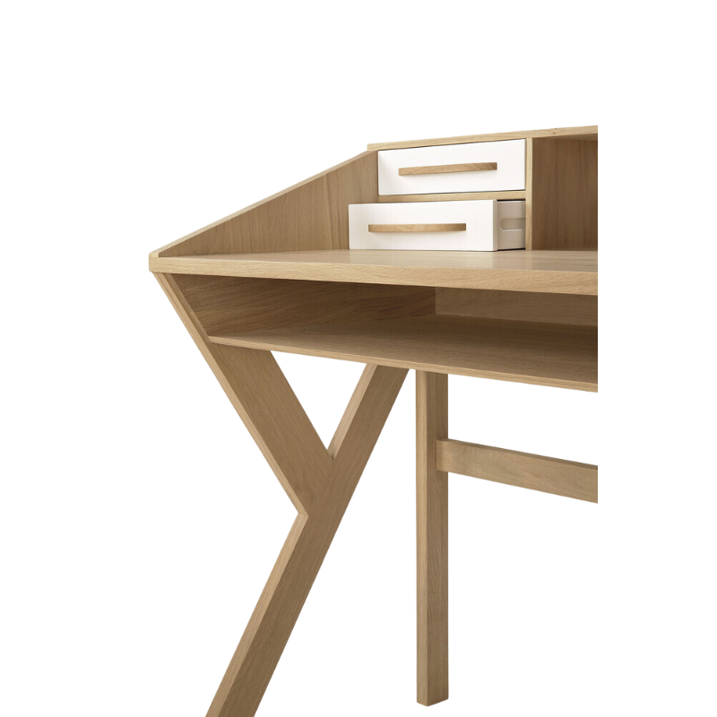 The Origami Desk from Ethnicraft showcasing the storage options.