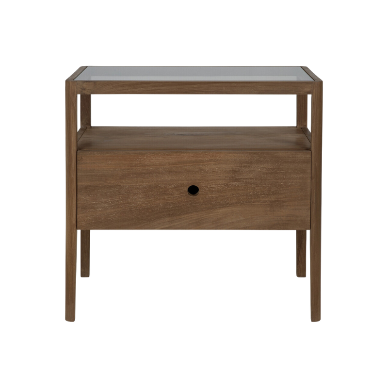 With its one drawer, open space and slightly tapered legs, the Spindle bedside table is the perfect no-nonsense companion for the striking Spindle bed.
