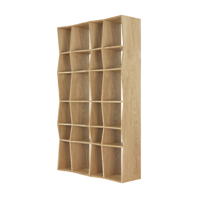 Designed by Alain van Havre, the Z rack's repetitive game of lines and shadows give it a unique look and fully emphasize the character of the natural wood.