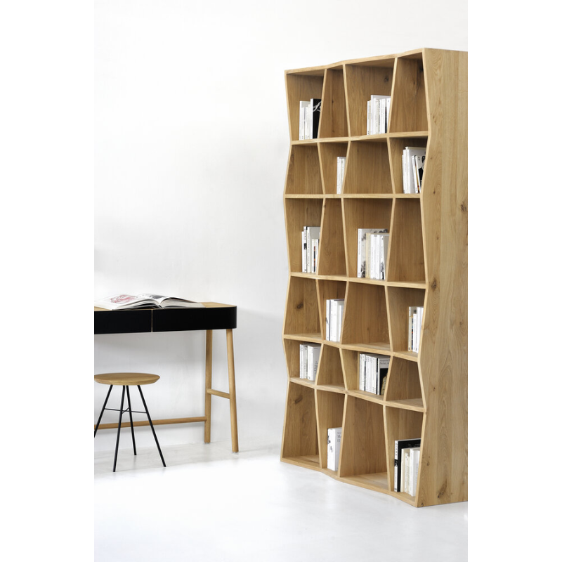 Designed by Alain van Havre, the Z rack's repetitive game of lines and shadows give it a unique look and fully emphasize the character of the natural wood.