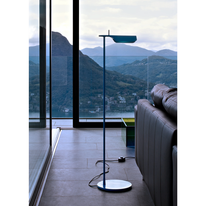 A brand new edition of the Tab family, now with new capabilities and new colors. This new edition of the Tab floor lamp has an adjustable head with 90-degree rotation capability while emitting non-dimmable, direct light.