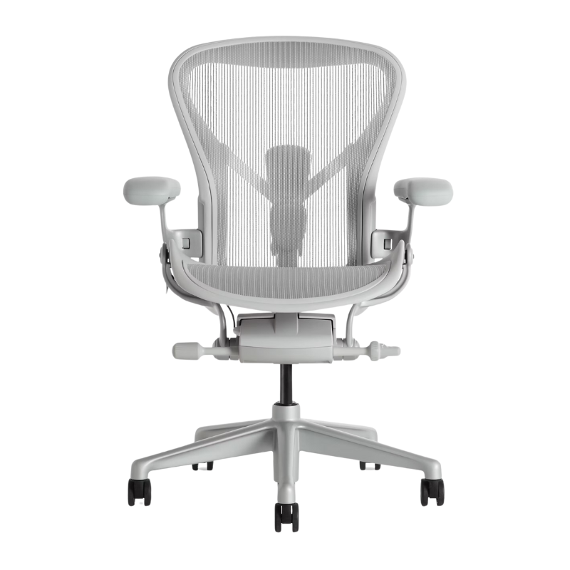 The Aeron Chair from Herman Miller with the adjustable posturefit SL back support in mineral and satin aluminum.