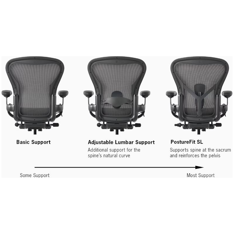 The back support options for the Aeron Chair from Herman Miller.
