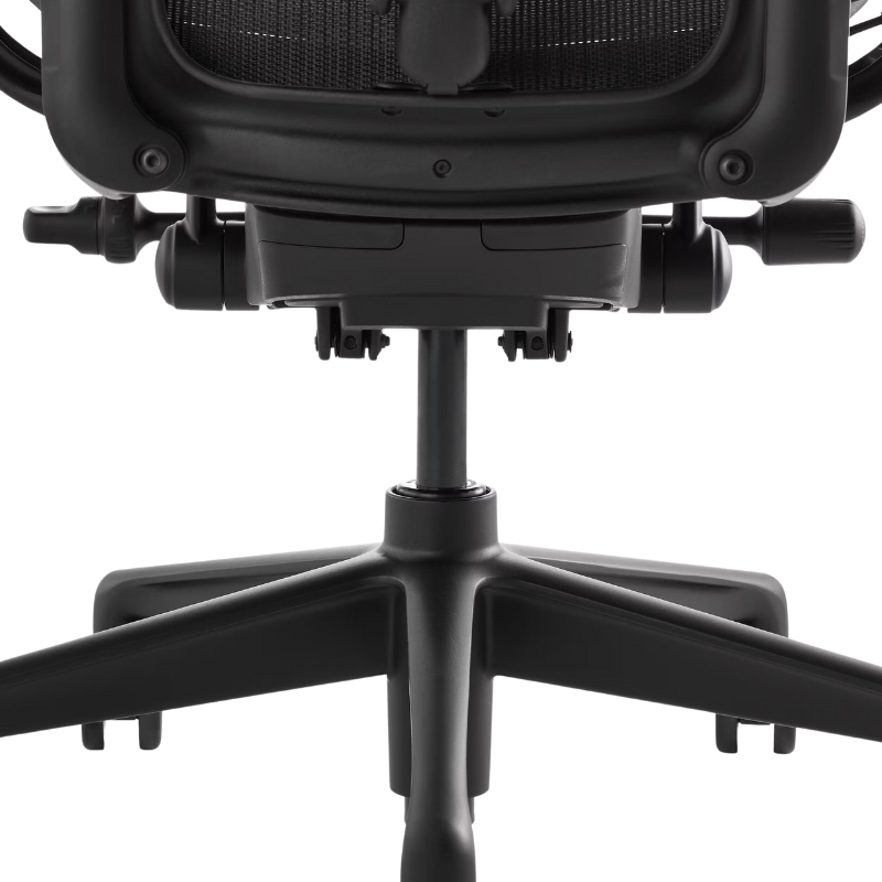 The Aeron Chair from Herman Miller with adjustable posturefit SL back support in black and onyx ultra matte highlighting the base.