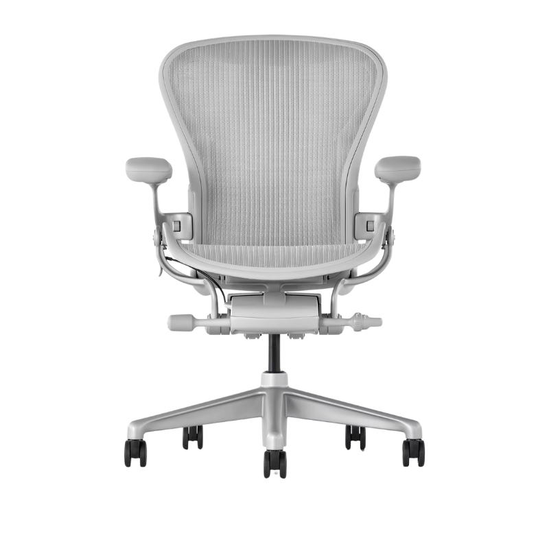 The Aeron Chair from Herman Miller with the basic back support in mineral and satin aluminum.