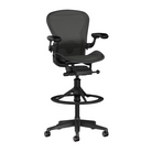 The Aeron Stool from Herman Miller with the adjustable lumbar support back support in graphite and graphite.