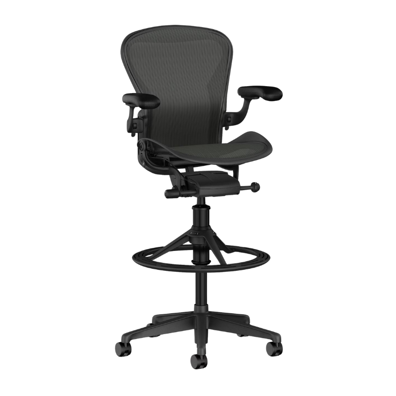 The Aeron Stool from Herman Miller with the zonal basic back support in graphite and graphite.