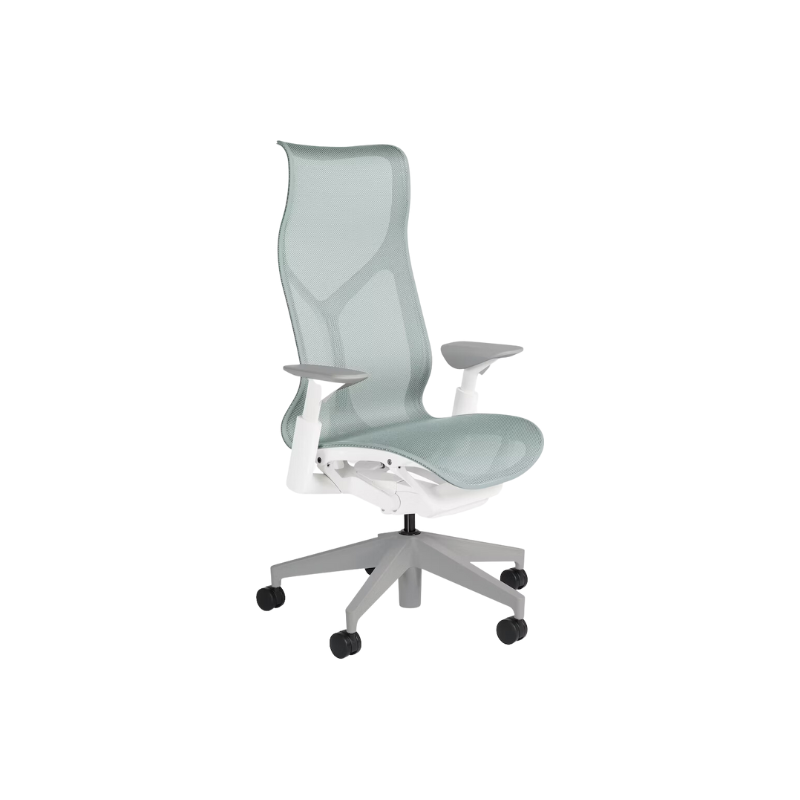The Cosm office chair. The revolutionary seat combines auto-harmonic tilt, intercept suspension, and a flexible frame to provide support and comfort the moment you sit, like it was made for you. This adjustable office chair comes in three sizes and arm styles, so you can find your perfect fit.