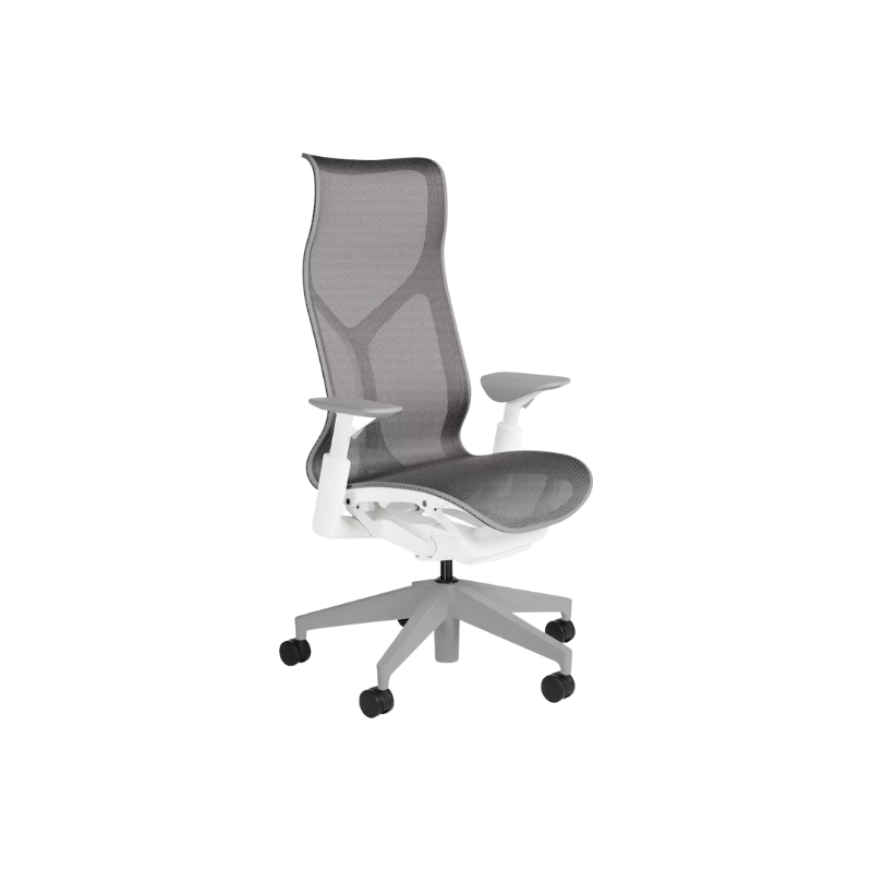 The Cosm office chair. The revolutionary seat combines auto-harmonic tilt, intercept suspension, and a flexible frame to provide support and comfort the moment you sit, like it was made for you. This adjustable office chair comes in three sizes and arm styles, so you can find your perfect fit.