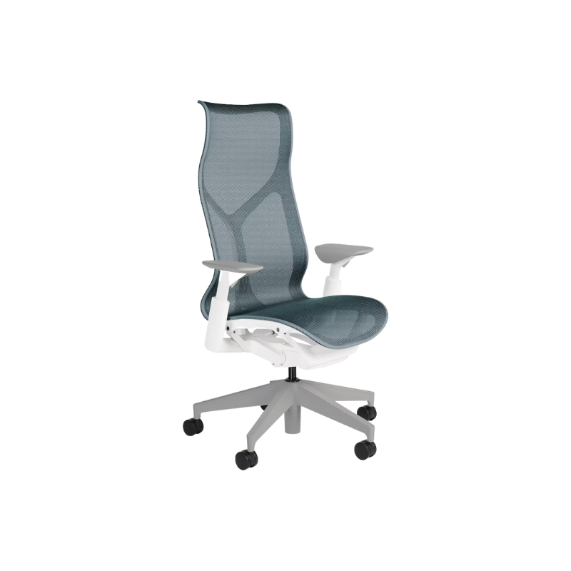 The Cosm office chair. The revolutionary seat combines auto-harmonic tilt, intercept suspension, and a flexible frame to provide support and comfort the moment you sit, like it was made for you. This adjustable office chair comes in three sizes and arm styles, so you can find your perfect fit.