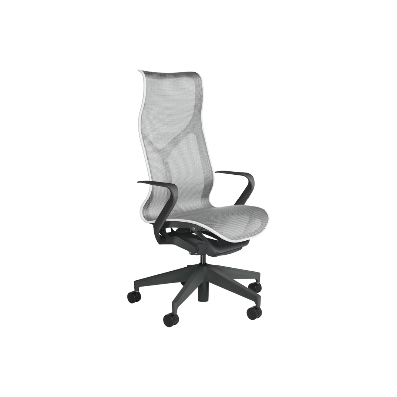 The Cosm office chair. The revolutionary seat combines auto-harmonic tilt, intercept suspension, and a flexible frame to provide support and comfort the moment you sit, like it was made for you. This adjustable office chair comes in three sizes and arm styles, so you can find your perfect fit.