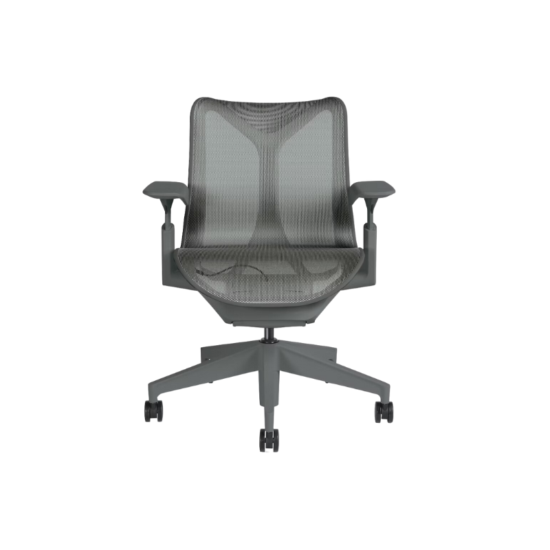 The Cosm office chair. The revolutionary seat combines auto-harmonic tilt, intercept suspension, and a flexible frame to provide support and comfort the moment you sit, like it was made for you. This adjustable office chair comes in three sizes and arm styles, so you can find your perfect fit.
