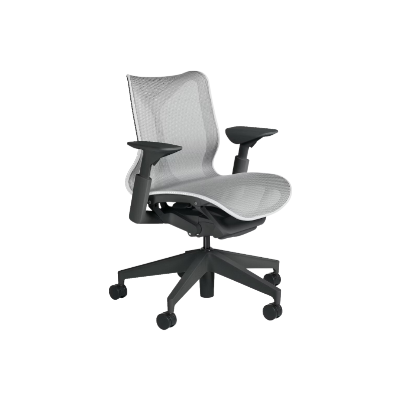 The Cosm office chair. The revolutionary seat combines auto-harmonic tilt, intercept suspension, and a flexible frame to provide support and comfort the moment you sit, like it was made for you. This adjustable office chair comes in three sizes and arm styles, so you can find your perfect fit.