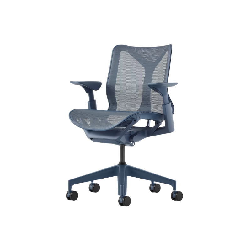 The Cosm office chair. The revolutionary seat combines auto-harmonic tilt, intercept suspension, and a flexible frame to provide support and comfort the moment you sit, like it was made for you. This adjustable office chair comes in three sizes and arm styles, so you can find your perfect fit.