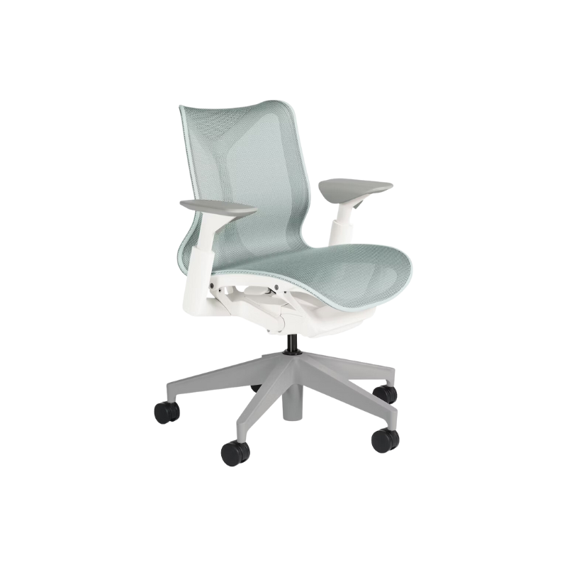 The Cosm office chair. The revolutionary seat combines auto-harmonic tilt, intercept suspension, and a flexible frame to provide support and comfort the moment you sit, like it was made for you. This adjustable office chair comes in three sizes and arm styles, so you can find your perfect fit.