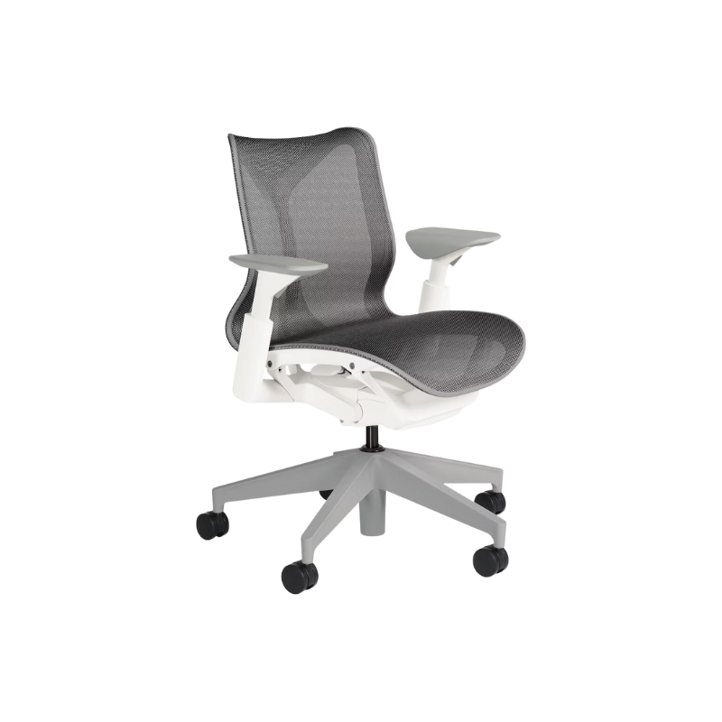 The Cosm office chair. The revolutionary seat combines auto-harmonic tilt, intercept suspension, and a flexible frame to provide support and comfort the moment you sit, like it was made for you. This adjustable office chair comes in three sizes and arm styles, so you can find your perfect fit.