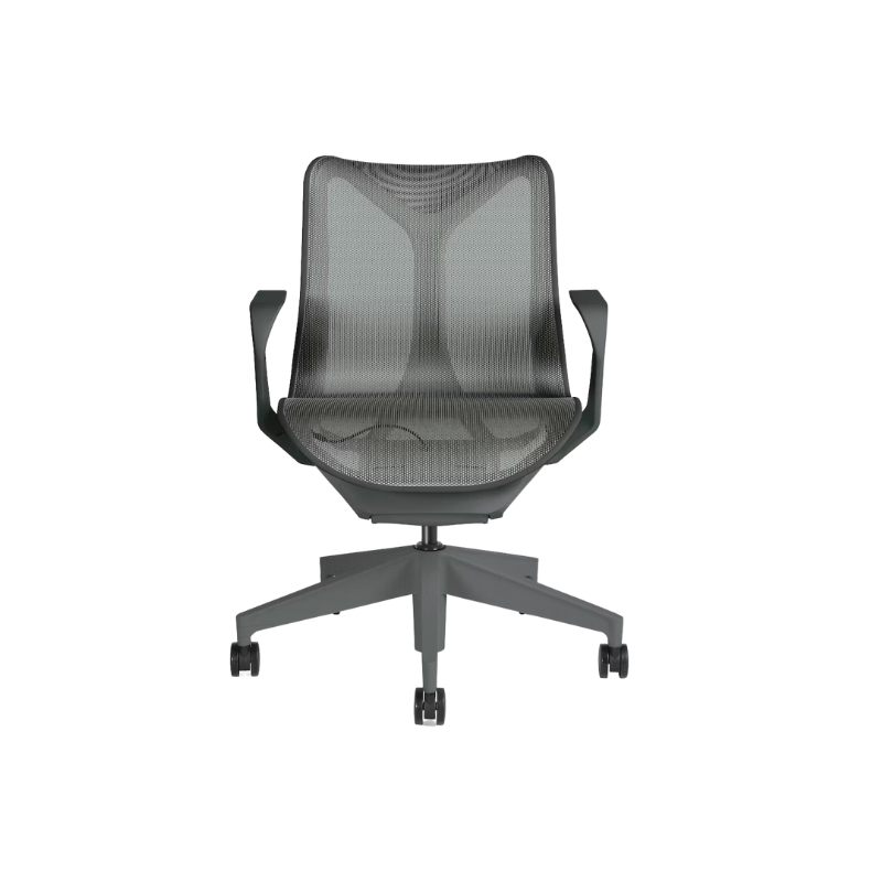 The Cosm office chair. The revolutionary seat combines auto-harmonic tilt, intercept suspension, and a flexible frame to provide support and comfort the moment you sit, like it was made for you. This adjustable office chair comes in three sizes and arm styles, so you can find your perfect fit.