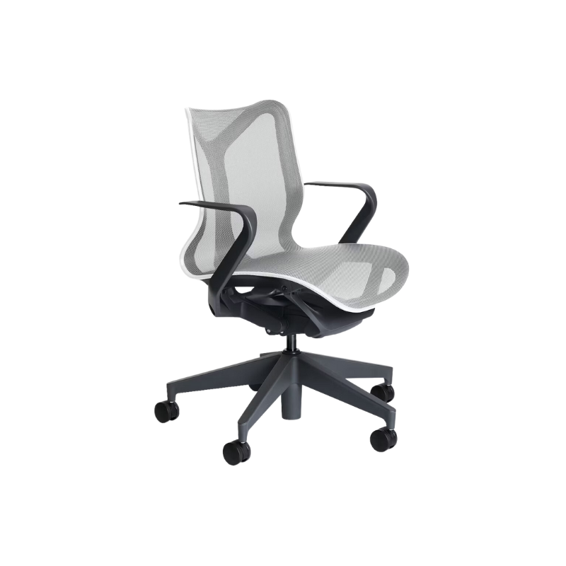 The Cosm office chair. The revolutionary seat combines auto-harmonic tilt, intercept suspension, and a flexible frame to provide support and comfort the moment you sit, like it was made for you. This adjustable office chair comes in three sizes and arm styles, so you can find your perfect fit.