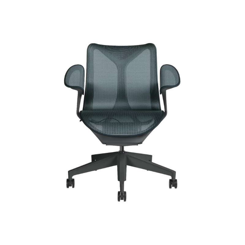 The Cosm office chair. The revolutionary seat combines auto-harmonic tilt, intercept suspension, and a flexible frame to provide support and comfort the moment you sit, like it was made for you. This adjustable office chair comes in three sizes and arm styles, so you can find your perfect fit.