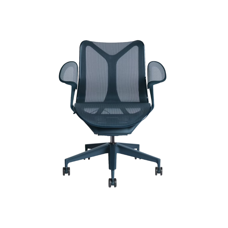 The Cosm office chair. The revolutionary seat combines auto-harmonic tilt, intercept suspension, and a flexible frame to provide support and comfort the moment you sit, like it was made for you. This adjustable office chair comes in three sizes and arm styles, so you can find your perfect fit.