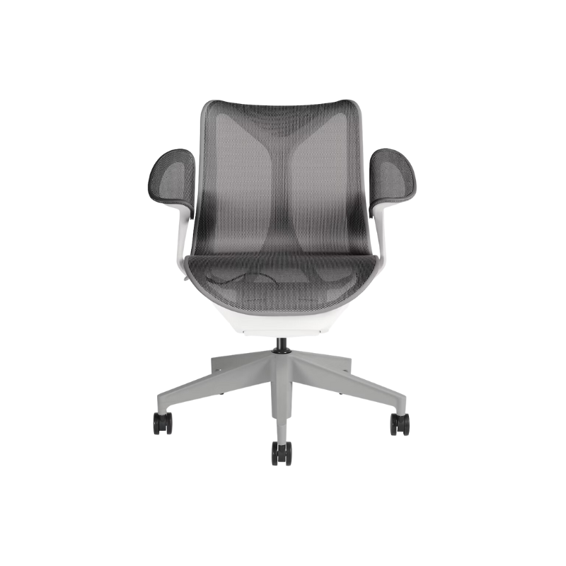 The Cosm office chair. The revolutionary seat combines auto-harmonic tilt, intercept suspension, and a flexible frame to provide support and comfort the moment you sit, like it was made for you. This adjustable office chair comes in three sizes and arm styles, so you can find your perfect fit.
