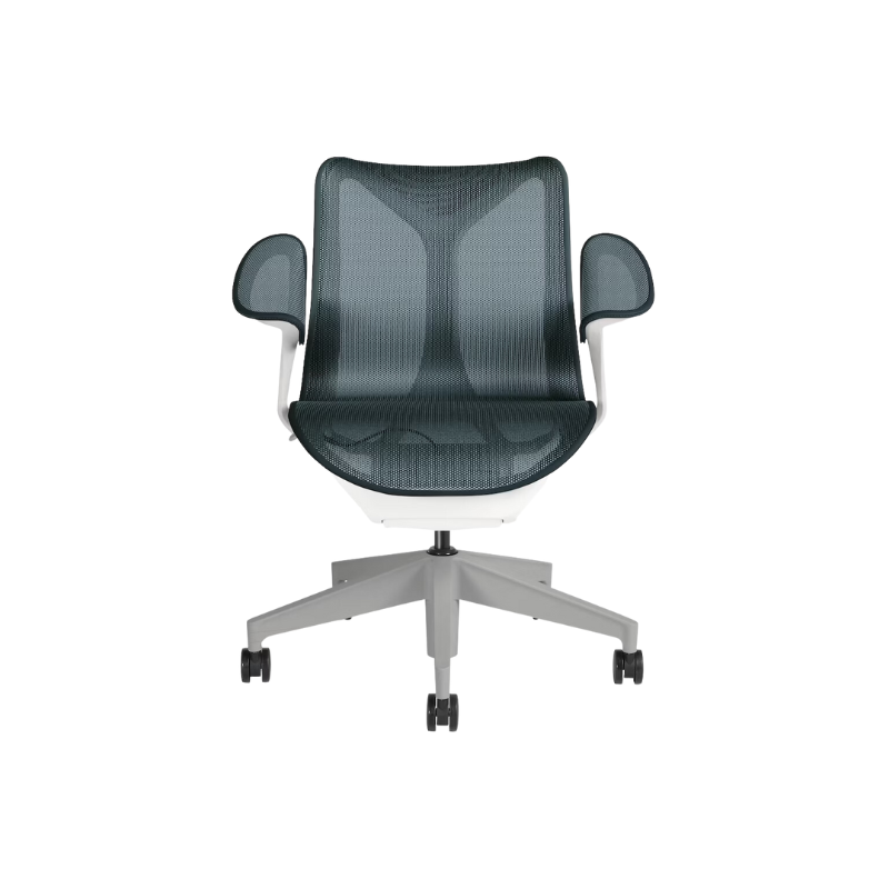 The Cosm office chair. The revolutionary seat combines auto-harmonic tilt, intercept suspension, and a flexible frame to provide support and comfort the moment you sit, like it was made for you. This adjustable office chair comes in three sizes and arm styles, so you can find your perfect fit.