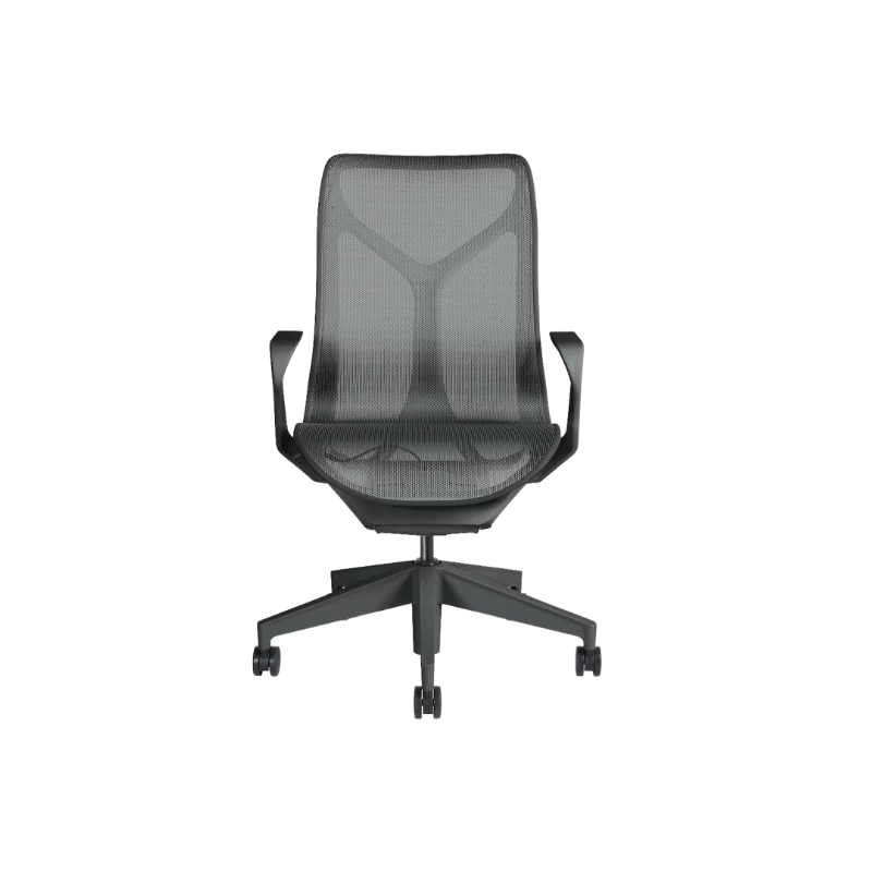 The Cosm office chair. The revolutionary seat combines auto-harmonic tilt, intercept suspension, and a flexible frame to provide support and comfort the moment you sit, like it was made for you. This adjustable office chair comes in three sizes and arm styles, so you can find your perfect fit.