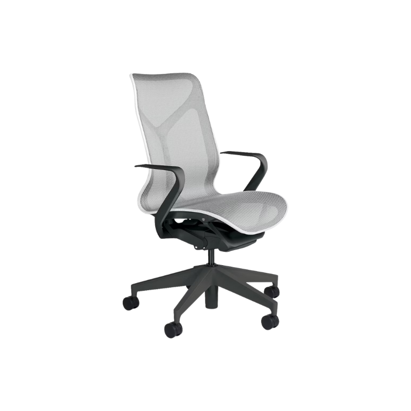 The Cosm office chair. The revolutionary seat combines auto-harmonic tilt, intercept suspension, and a flexible frame to provide support and comfort the moment you sit, like it was made for you. This adjustable office chair comes in three sizes and arm styles, so you can find your perfect fit.