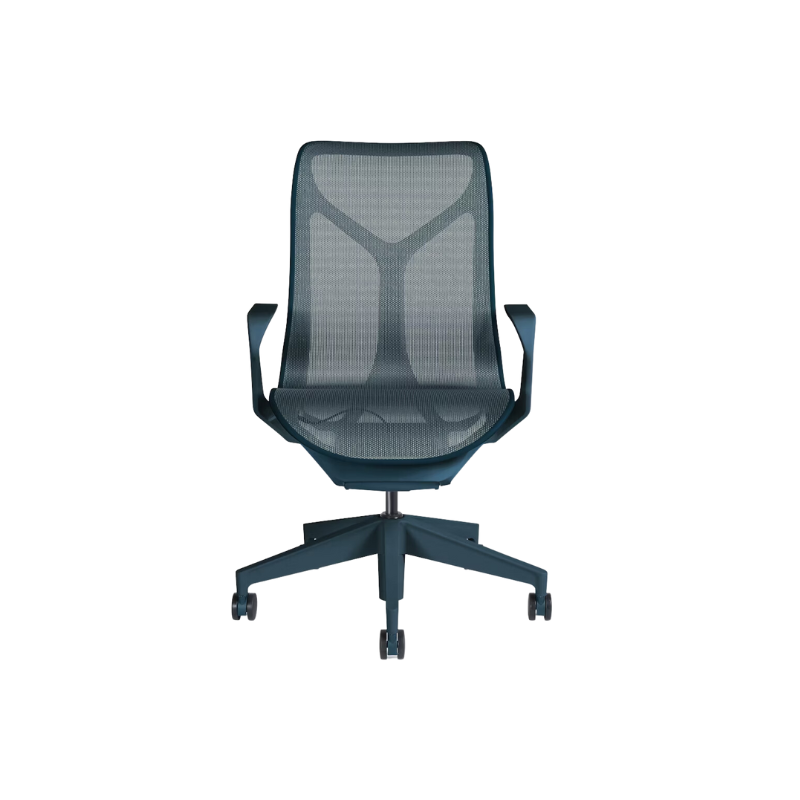 The Cosm office chair. The revolutionary seat combines auto-harmonic tilt, intercept suspension, and a flexible frame to provide support and comfort the moment you sit, like it was made for you. This adjustable office chair comes in three sizes and arm styles, so you can find your perfect fit.