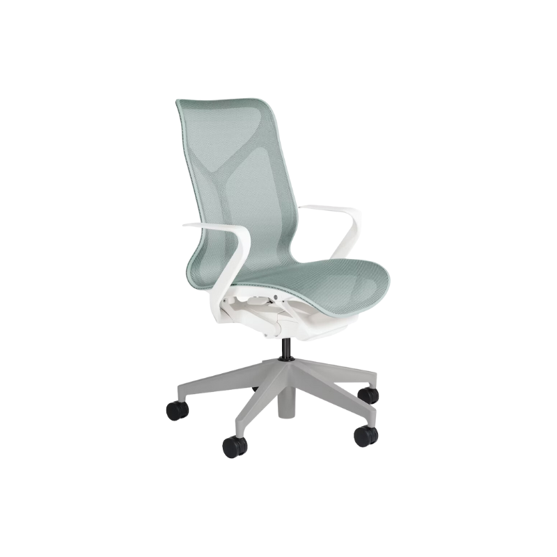 The Cosm office chair. The revolutionary seat combines auto-harmonic tilt, intercept suspension, and a flexible frame to provide support and comfort the moment you sit, like it was made for you. This adjustable office chair comes in three sizes and arm styles, so you can find your perfect fit.
