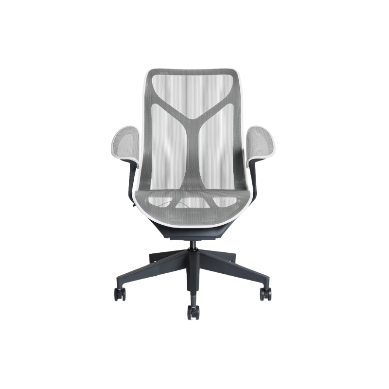 The Cosm office chair. The revolutionary seat combines auto-harmonic tilt, intercept suspension, and a flexible frame to provide support and comfort the moment you sit, like it was made for you. This adjustable office chair comes in three sizes and arm styles, so you can find your perfect fit.