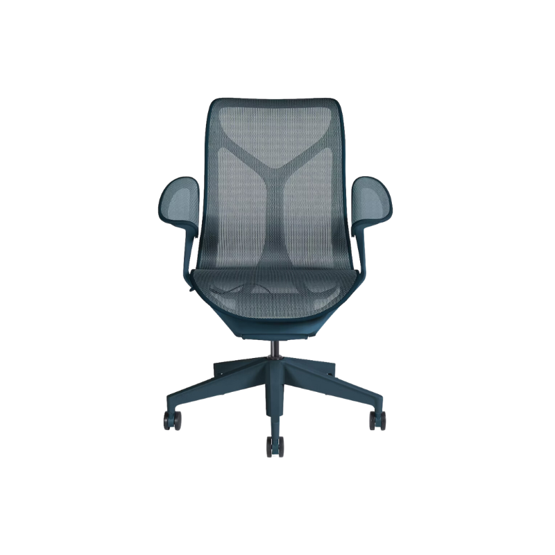 The Cosm office chair. The revolutionary seat combines auto-harmonic tilt, intercept suspension, and a flexible frame to provide support and comfort the moment you sit, like it was made for you. This adjustable office chair comes in three sizes and arm styles, so you can find your perfect fit.