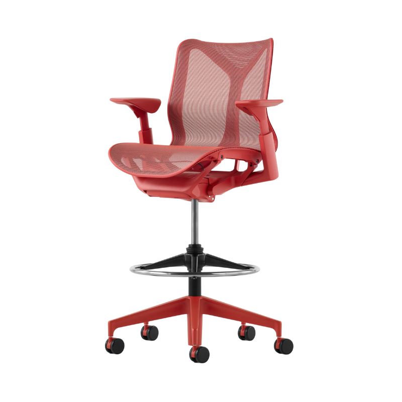 The Cosm Stool from Herman Miller with the low back and adjustable arm in canyon.