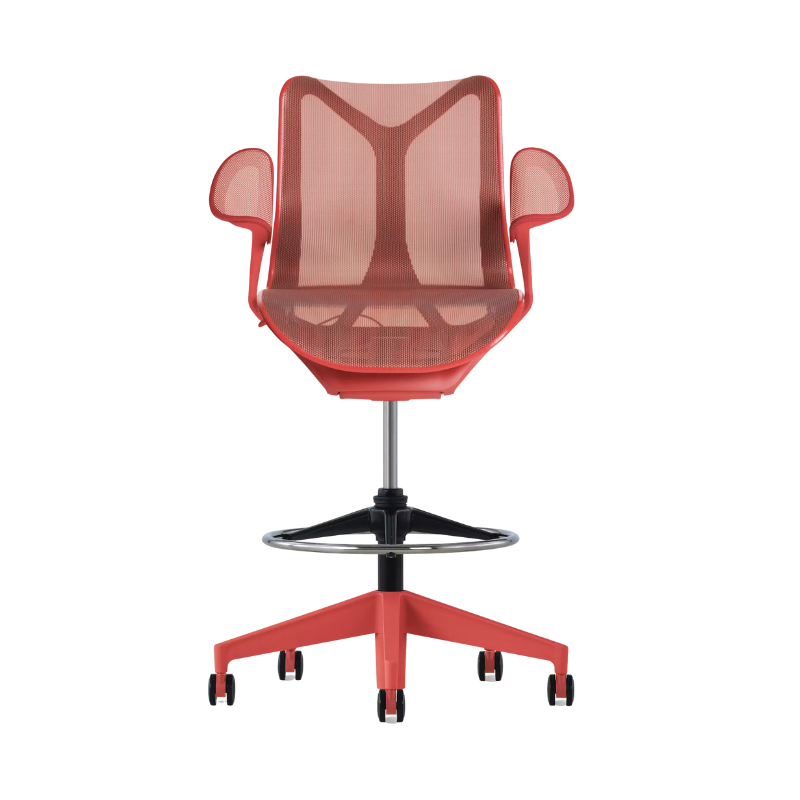 The Cosm Stool from Herman Miller with the low back and leaf arm in canyon.