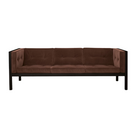 The 80 inch Cube Sofa from Herman Miller with the black stained oak frame and burgundy tempo velvet.