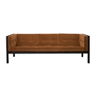 The 80 inch Cube Sofa from Herman Miller with the black stained oak frame and flaxseed tempo velvet.